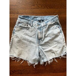American Eagle Outfitters Light Wash High-Rise Frayed Denim Shorts